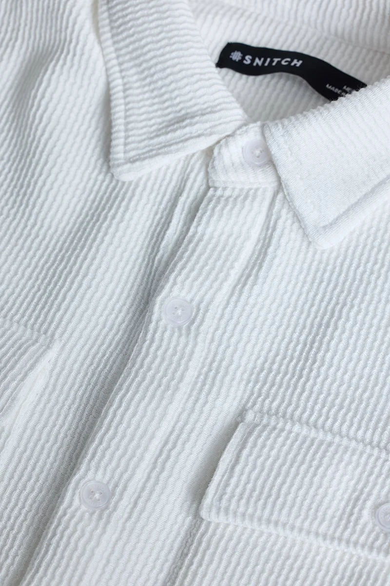 SNITCH White Textured Double Pocket Shirt
