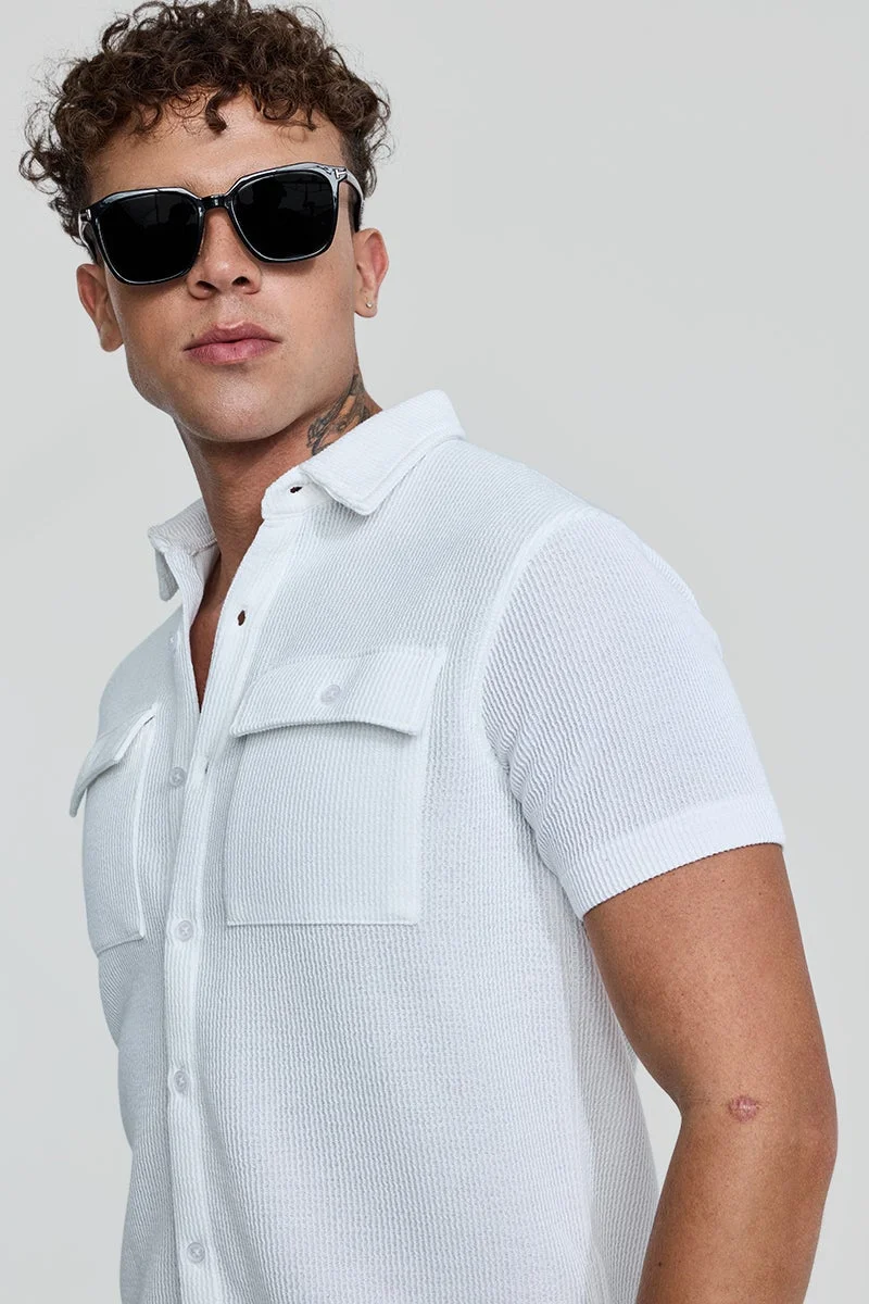 SNITCH White Textured Double Pocket Shirt