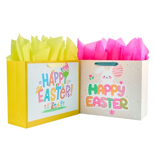 Bobobag 2 Pack 16 Large Easter Gift Bag with Tissue Paper for kids Easter Egg Hunts - Image 1