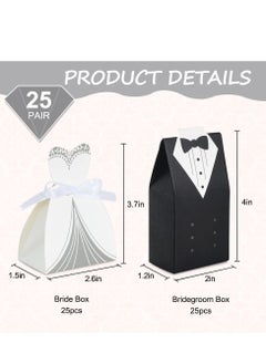 Excefore Wedding Favor Boxes Small Party Bride and Groom Candy for Bridal Shower Decorations Dress Tuxedo 50pcs  - Image 2