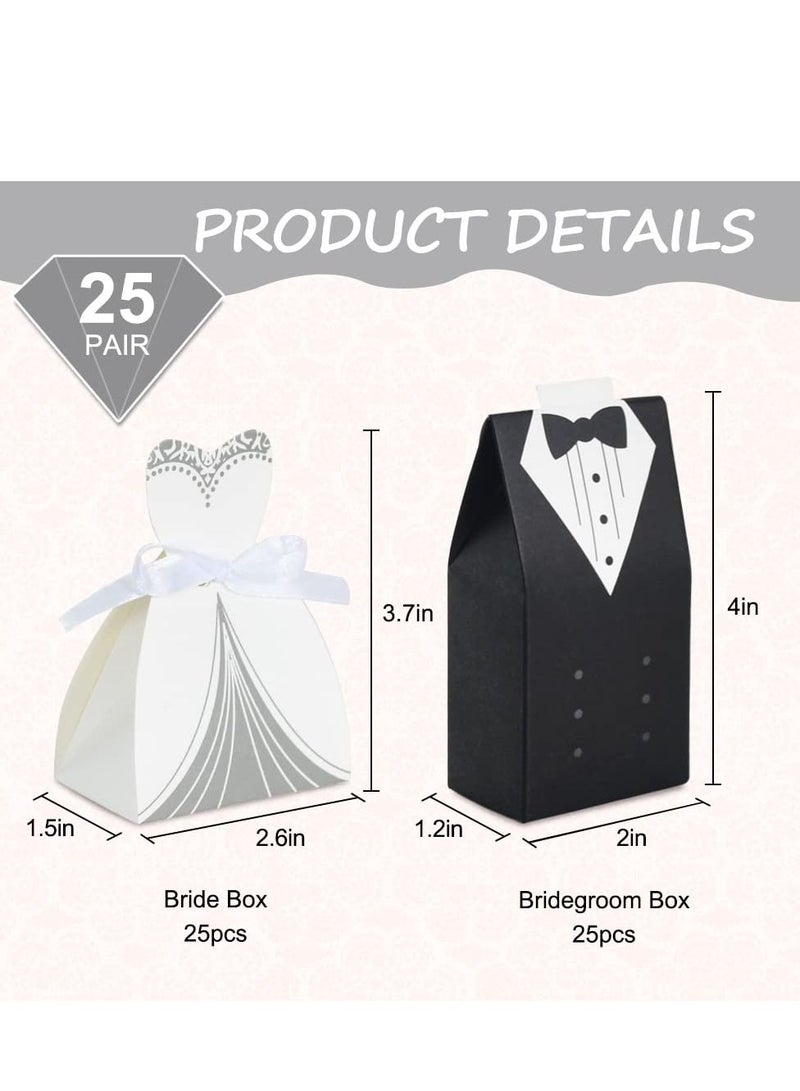 Excefore Wedding Favor Boxes Small Party Bride and Groom Candy for Bridal Shower Decorations Dress Tuxedo 50pcs - Image 2