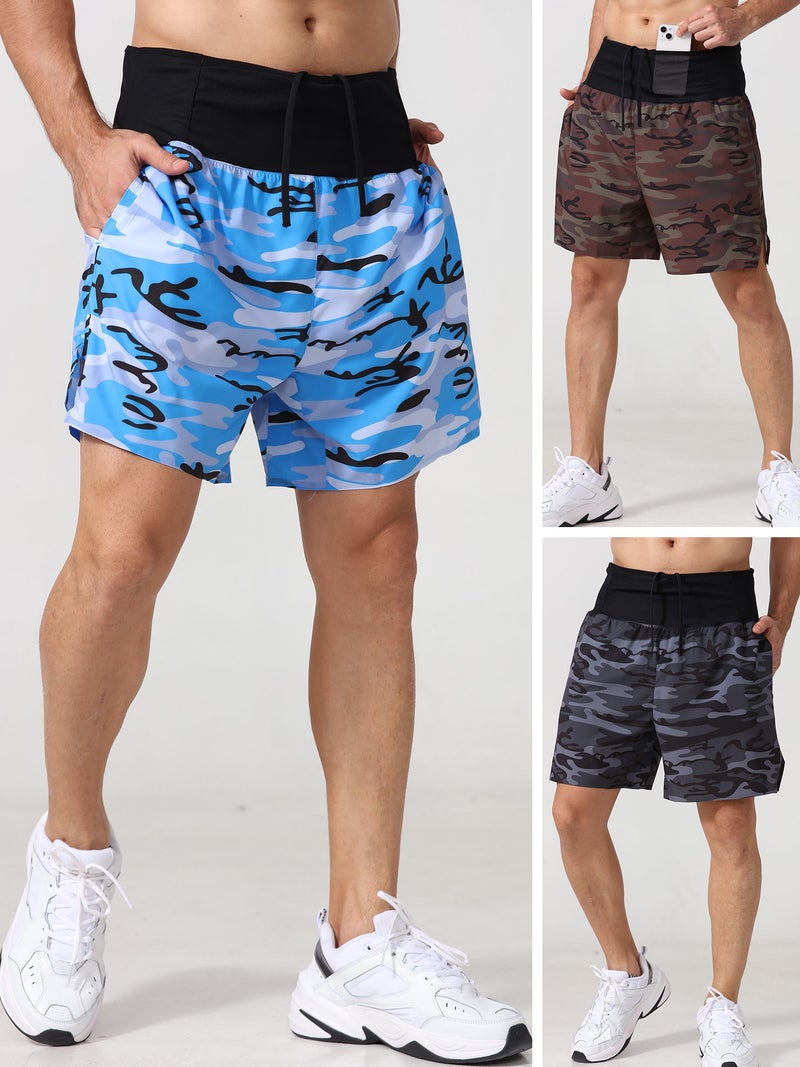 Camo Jogging Shorts: Small Brown Quick-drying Fabric - Wide Elastic Waistband With Drawstring Workout Shorts for Running Fitness Basketball Cycling Boxing - Image 2
