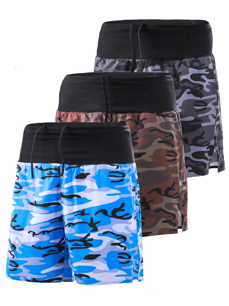 Camo Jogging Shorts: Small Brown Quick-drying Fabric - Wide Elastic Waistband With Drawstring Workout Shorts for Running Fitness Basketball Cycling Boxing - Image 3