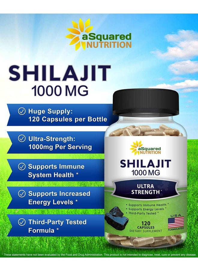 aSquared Nutrition - Shilajit 1000Mg 120 Capsules Pure Shilajit Extract Supplement And Powder Complex Pills Natural Humic & Fulvic Acid & Trace Minerals Alternative To Resin & Drops - Image 1