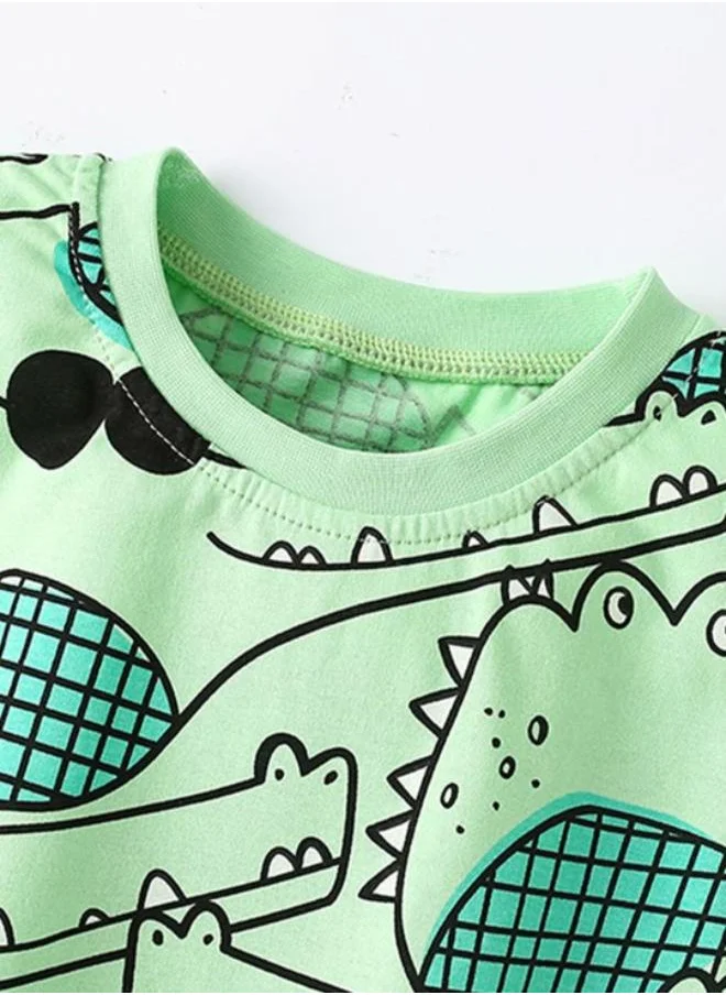YUNIQEE Green Crew Neck Short Sleeve Printed Tshirt & Shorts
