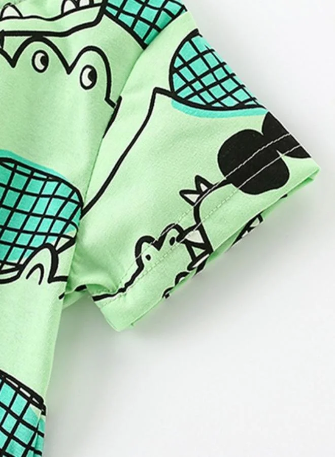YUNIQEE Green Crew Neck Short Sleeve Printed Tshirt & Shorts