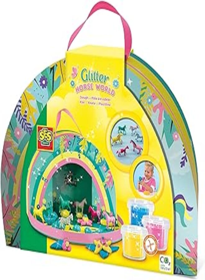 Play suitcase glitter horse world 1x play case 6x horses 3x glitter clay