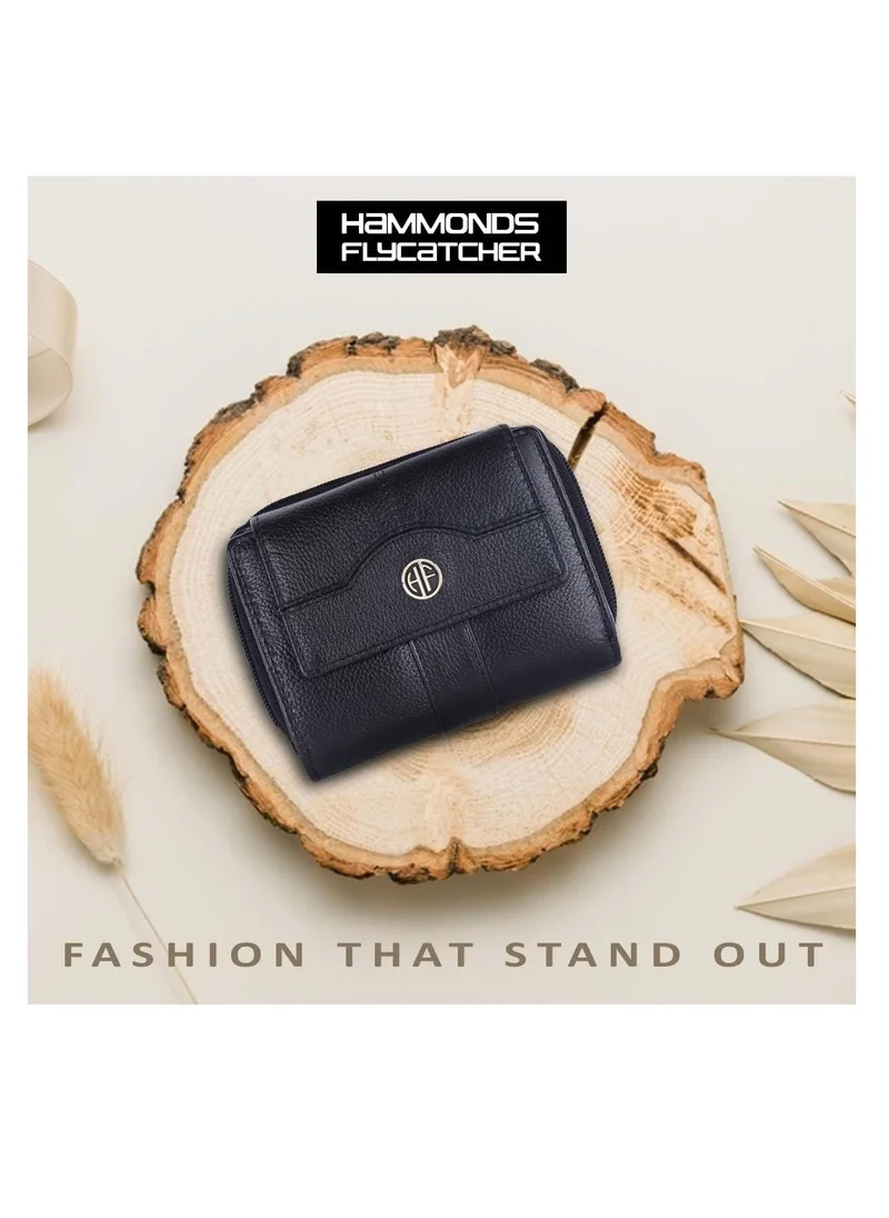 HAMMONDS FLYCATCHER wallet for women - Leather Ladies Wallet - Black - 14 Card Slots - RFID Protection - 3 ID Card Slots - Women's Wallet - Button Closure -Hand Wallet - Daily Use, Money Purse | L4XD