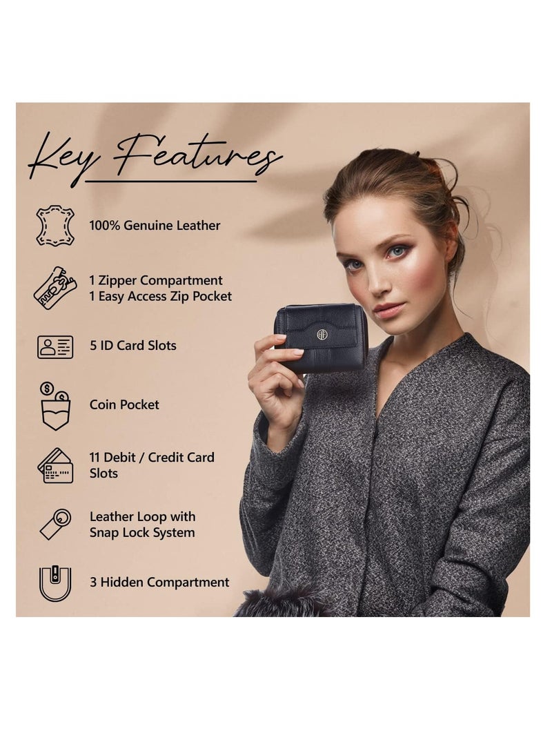 HAMMONDS FLYCATCHER wallet for women - Leather Ladies Wallet - Black - 14 Card Slots - RFID Protection - 3 ID Card Slots - Women's Wallet - Button Closure -Hand Wallet - Daily Use, Money Purse | L4XD  - Image 3