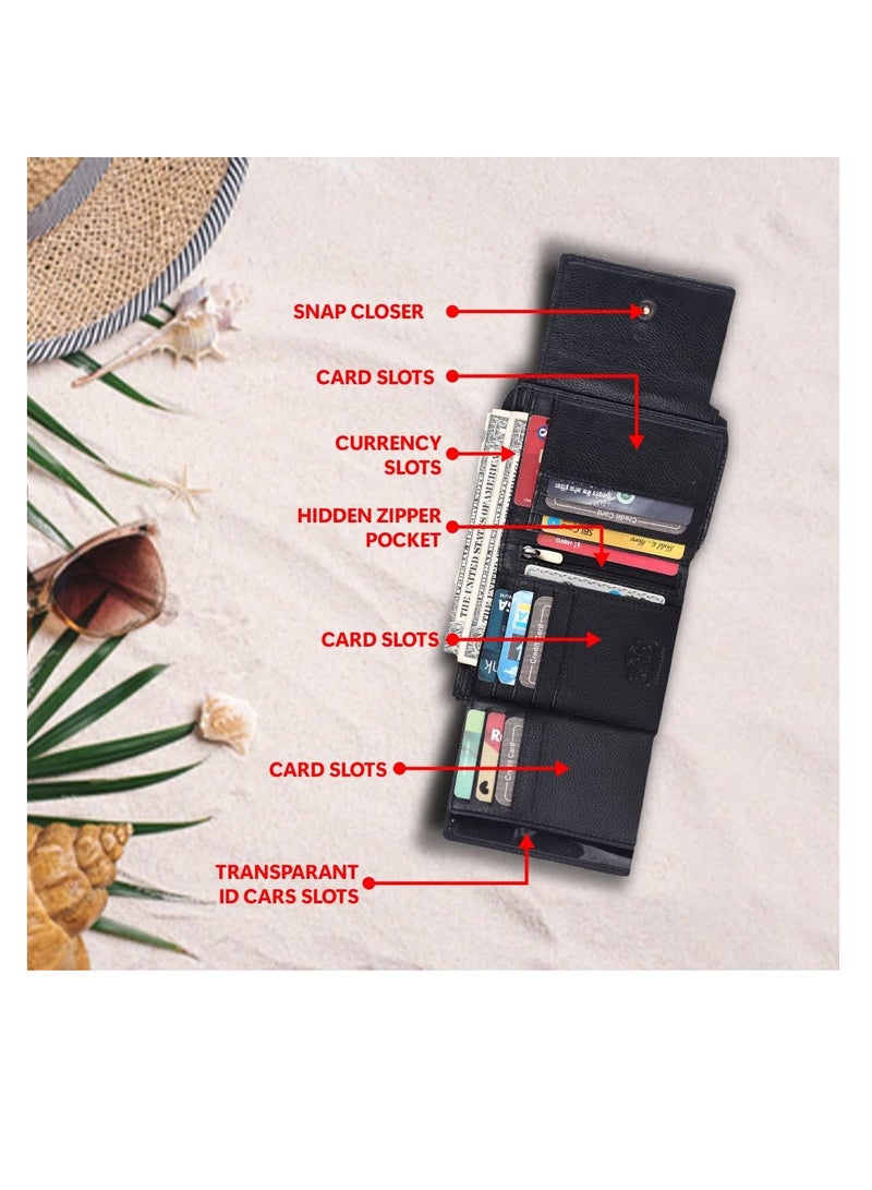 HAMMONDS FLYCATCHER wallet for women - Leather Ladies Wallet - Black - 14 Card Slots - RFID Protection - 3 ID Card Slots - Women's Wallet - Button Closure -Hand Wallet - Daily Use, Money Purse | L4XD  - Image 5