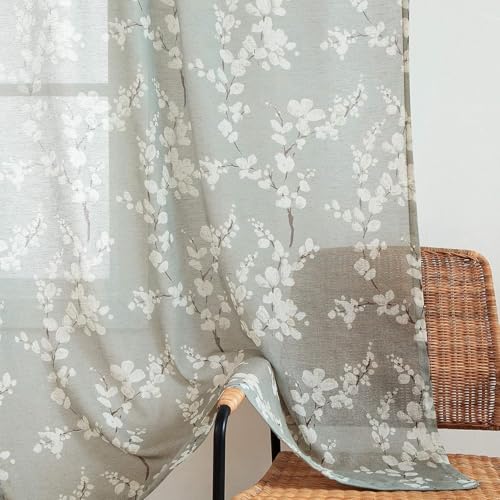 BFAM Sheer Curtain with Floral Print, Premium Printed Sheer Drapes, Eyelet/Grommet Curtain for Living Room, Bedroom, Light Filtering Curtains, Grey Floral 8 Feet,Pack of 1 Curtain - Image 3