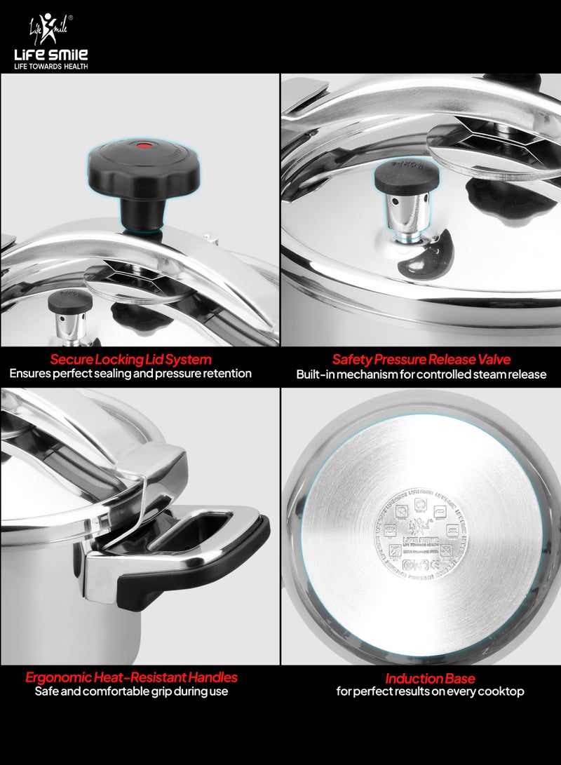 Life Smile 8Liters Life Smile 18/10 Stainless Steel Pressure Cooker with Steamer Basket & Glass Lid-Induction Base | Safe Locking Lid System silver - Image 4