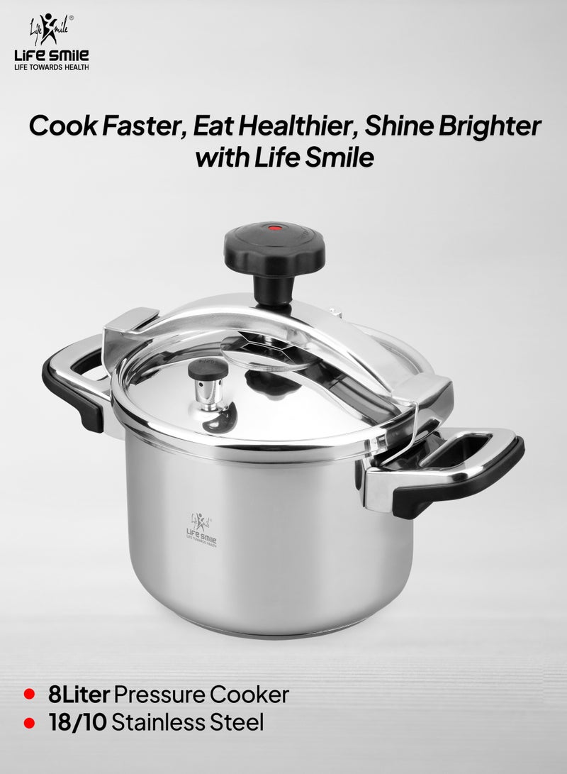 Life Smile 8Liters Life Smile 18/10 Stainless Steel Pressure Cooker with Steamer Basket & Glass Lid-Induction Base | Safe Locking Lid System silver - Image 2