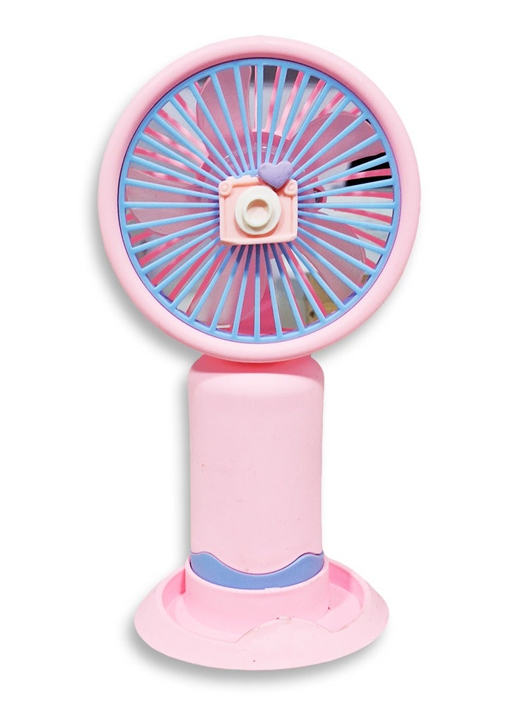 Mini handheld fan, Cute design decorated with ears and flower in the middle, small size and easy to carry by hand or put in bag, equipped with USB rechargeable battery, on/off button, strong air speed , nice gift for kids - Image 1