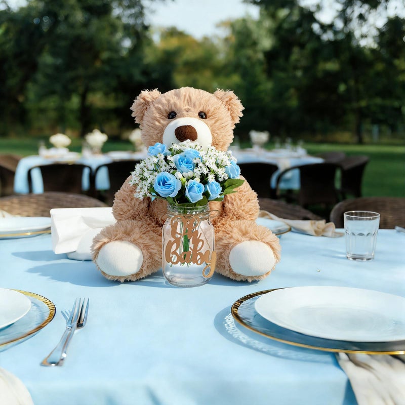 Sliner 33 Pcs Bear Centerpieces for Baby Shower Decorations Baby Shower Table Centerpieces with Bears Mason Jars Roses Bouquet Tags Burlap Rope for Gender Reveal Birthday Party Decoration(Blue) - Image 5