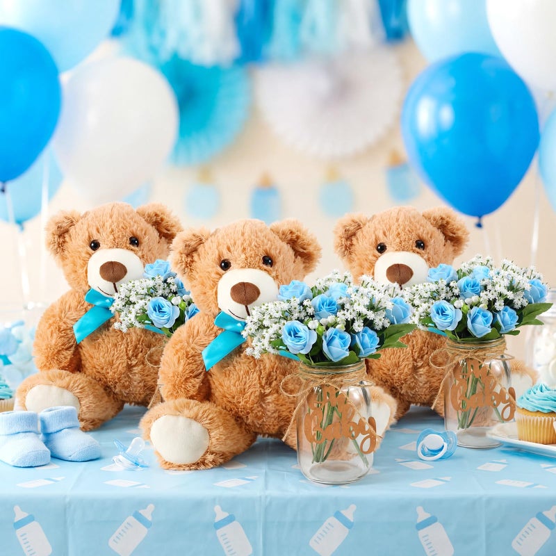 Sliner 33 Pcs Bear Centerpieces for Baby Shower Decorations Baby Shower Table Centerpieces with Bears Mason Jars Roses Bouquet Tags Burlap Rope for Gender Reveal Birthday Party Decoration(Blue) - Image 4