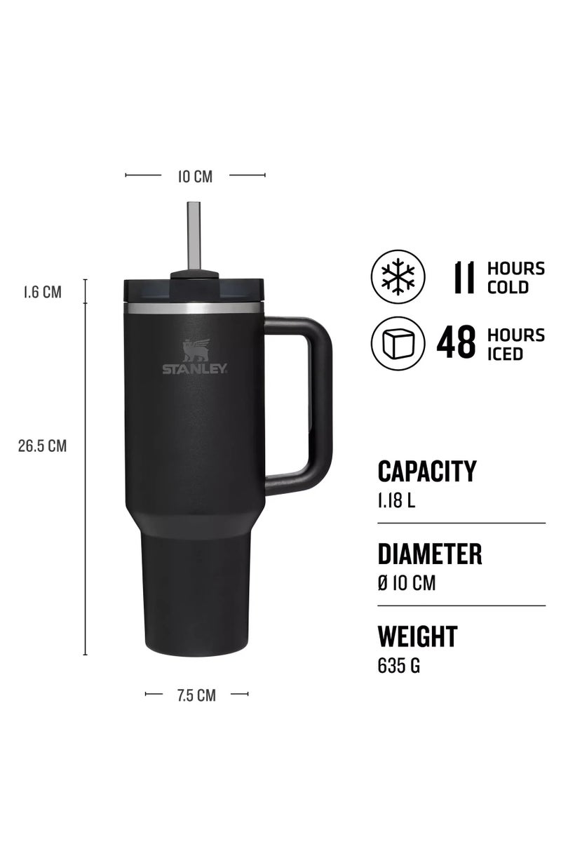 Stanley Quencher H2.0 FlowState Tumbler with Handle – 40 oz (1.18L) | Vacuum Insulated Stainless Steel Travel Mug with Lid & Reusable Straw – Matte Black - Image 2