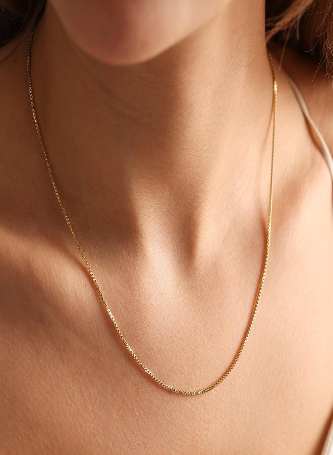 Krfy Gold Chain Necklace for Women Trendy - 925 Sterling Silver Clasp Dainty Choker Necklace 14K Gold Plated 14/16/18/20 inch Thin Simple Box Figaro Chain Herringbone Necklace Gold Jewelry for Women, - Image 3