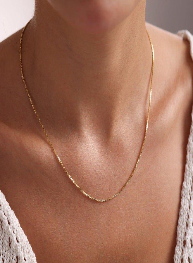 Krfy Gold Chain Necklace for Women Trendy - 925 Sterling Silver Clasp Dainty Choker Necklace 14K Gold Plated 14/16/18/20 inch Thin Simple Box Figaro Chain Herringbone Necklace Gold Jewelry for Women, - Image 5