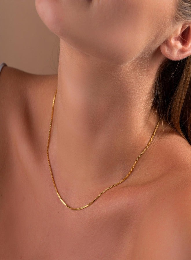Krfy Gold Chain Necklace for Women Trendy - 925 Sterling Silver Clasp Dainty Choker Necklace 14K Gold Plated 14/16/18/20 inch Thin Simple Box Figaro Chain Herringbone Necklace Gold Jewelry for Women, - Image 4