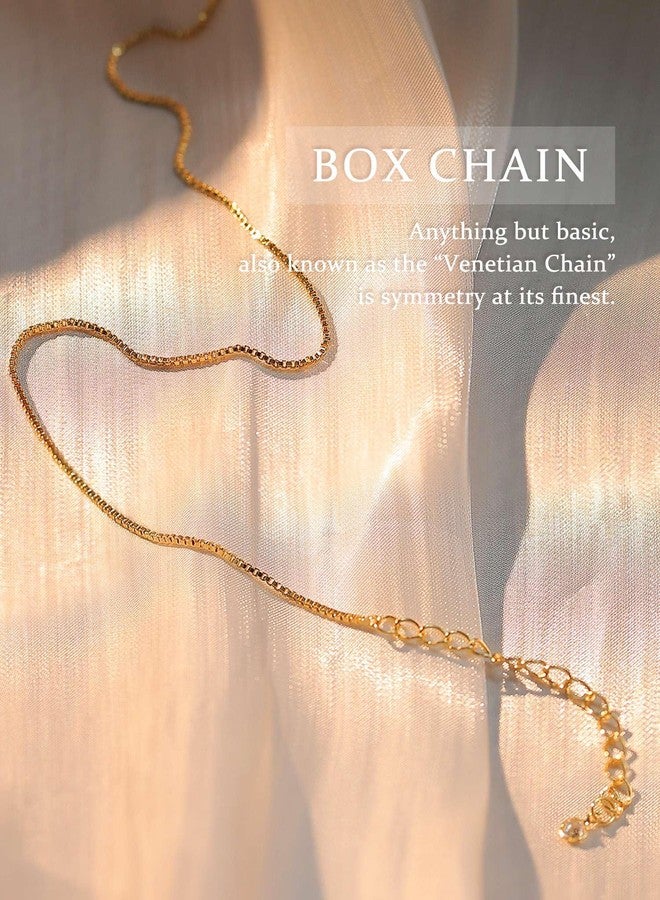 Krfy Gold Chain Necklace for Women Trendy - 925 Sterling Silver Clasp Dainty Choker Necklace 14K Gold Plated 14/16/18/20 inch Thin Simple Box Figaro Chain Herringbone Necklace Gold Jewelry for Women, - Image 2