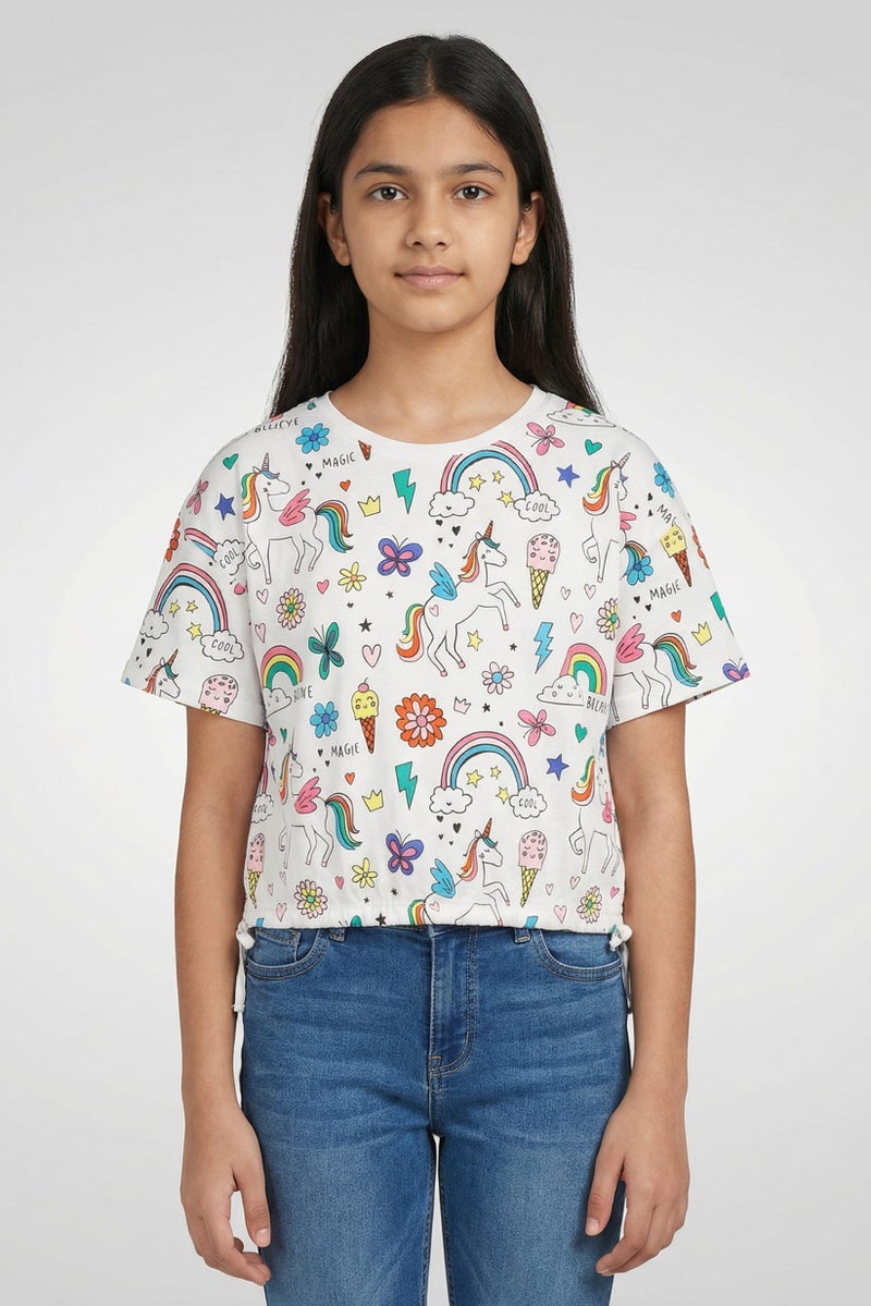 Hamleys Kids Girl Crew Neck Short Sleeve Graphic Print T-Shirt, Multicolor - Image 1
