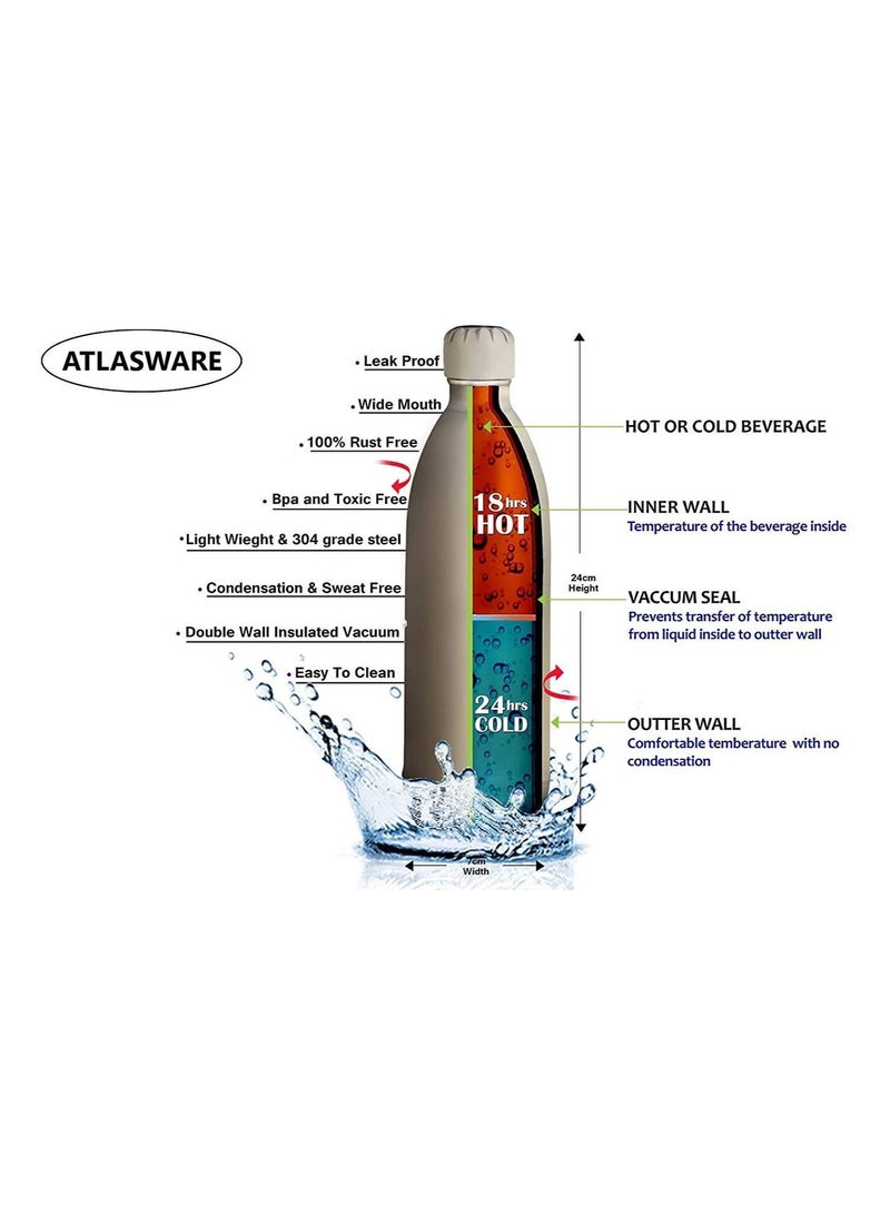Atlasware Double Wall Stainless Steel Vacuum Bottle - 1000ml - Image 2