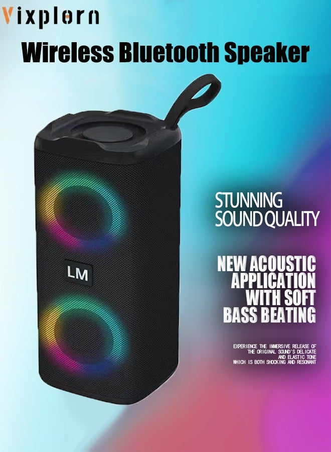 Vixplorn Portable Bluetooth Speaker IPX7 Waterproof Wireless Speaker with LED Melody with 70W High Volume Stereo Sound Support USB Outdoor RGB Wireless Stereo Round Speaker Surround Sound for Home Party Outdoor Picnic - Image 1