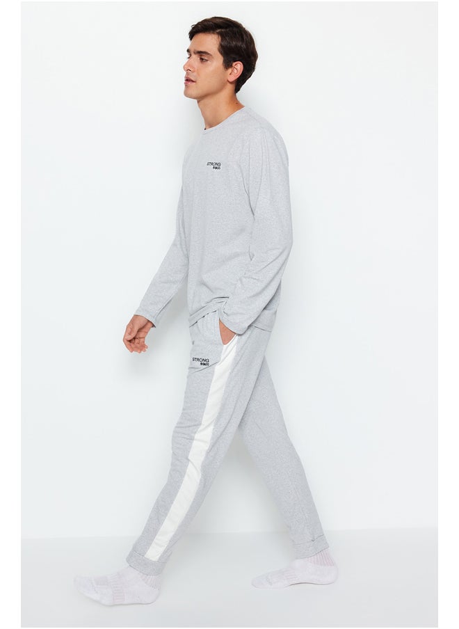 trendyol - Men's Gray Embroidery Detailed Knitted Pajamas Set - Image 1