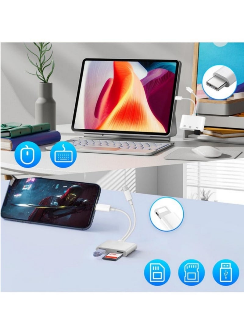 SD Card Reader 3-in-2 for iPhone & USB-C Devices | High-Speed Dual Slot SD/TF Card Adapter | Plug & Play Camera Viewer | Compatible with iPhone/iPad/Huawei/USB-C Smartphones