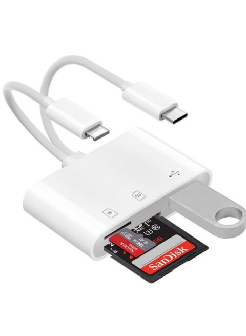 SD Card Reader 3-in-2 for iPhone & USB-C Devices | High-Speed Dual Slot SD/TF Card Adapter | Plug & Play Camera Viewer | Compatible with iPhone/iPad/Huawei/USB-C Smartphones