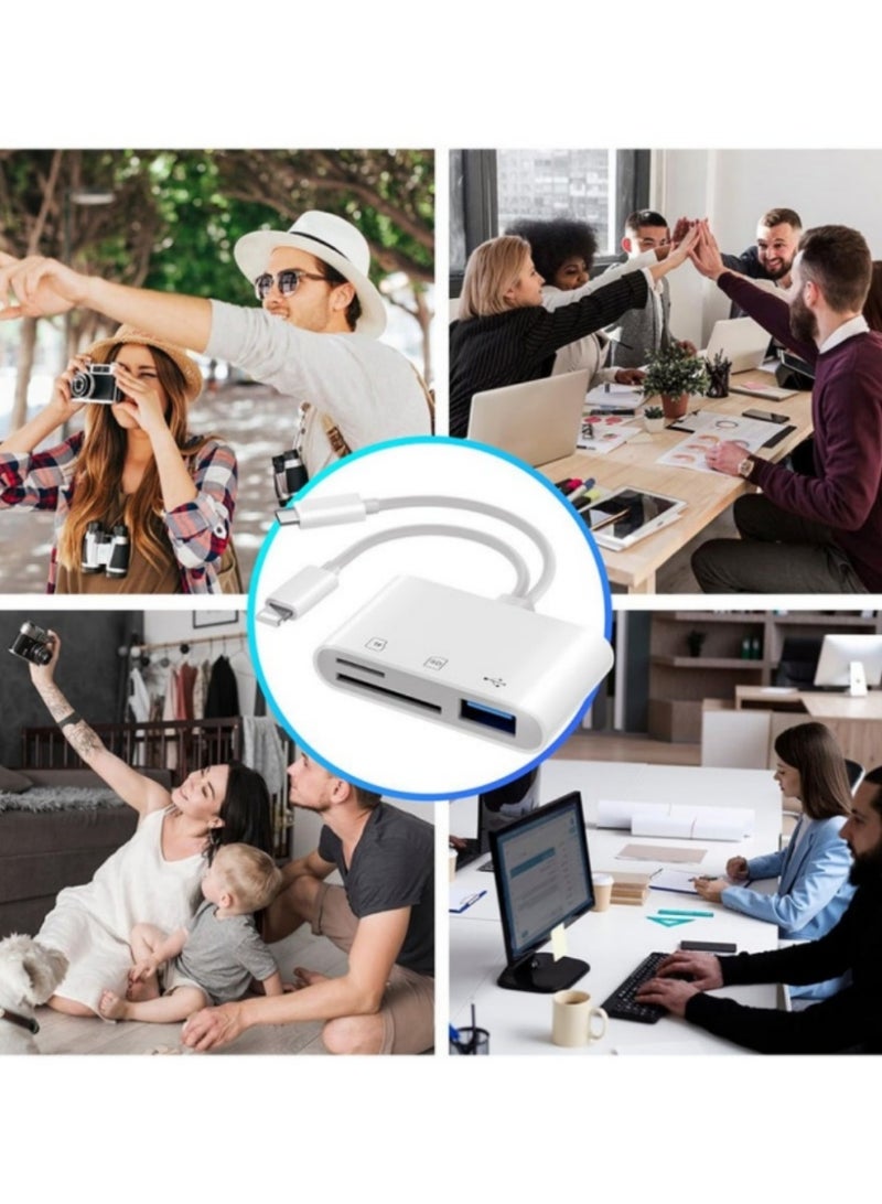 SD Card Reader 3-in-2 for iPhone & USB-C Devices | High-Speed Dual Slot SD/TF Card Adapter | Plug & Play Camera Viewer | Compatible with iPhone/iPad/Huawei/USB-C Smartphones