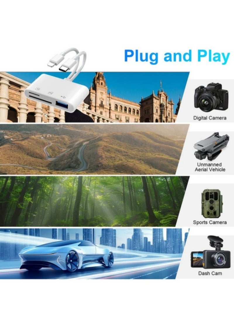 SD Card Reader 3-in-2 for iPhone & USB-C Devices | High-Speed Dual Slot SD/TF Card Adapter | Plug & Play Camera Viewer | Compatible with iPhone/iPad/Huawei/USB-C Smartphones
