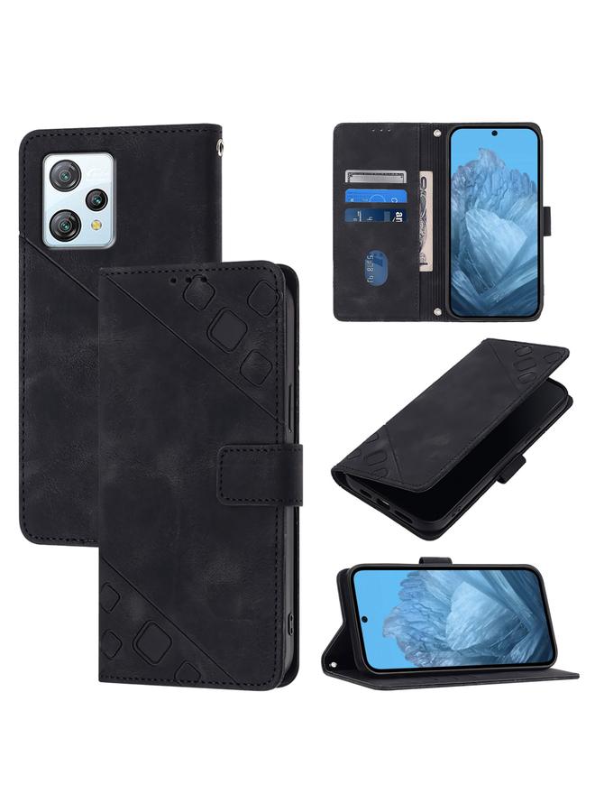 جراب هاتف من الجلد المنقوش لهاتف Blackview A53 (أسود)
