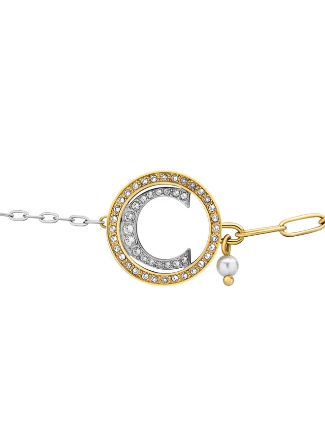 CERRUTI 1881 Cristales Bracelet with Gold-Plated and Silver Chains, Crystal-Embedded "C" Motif, and Iconic Brand Design