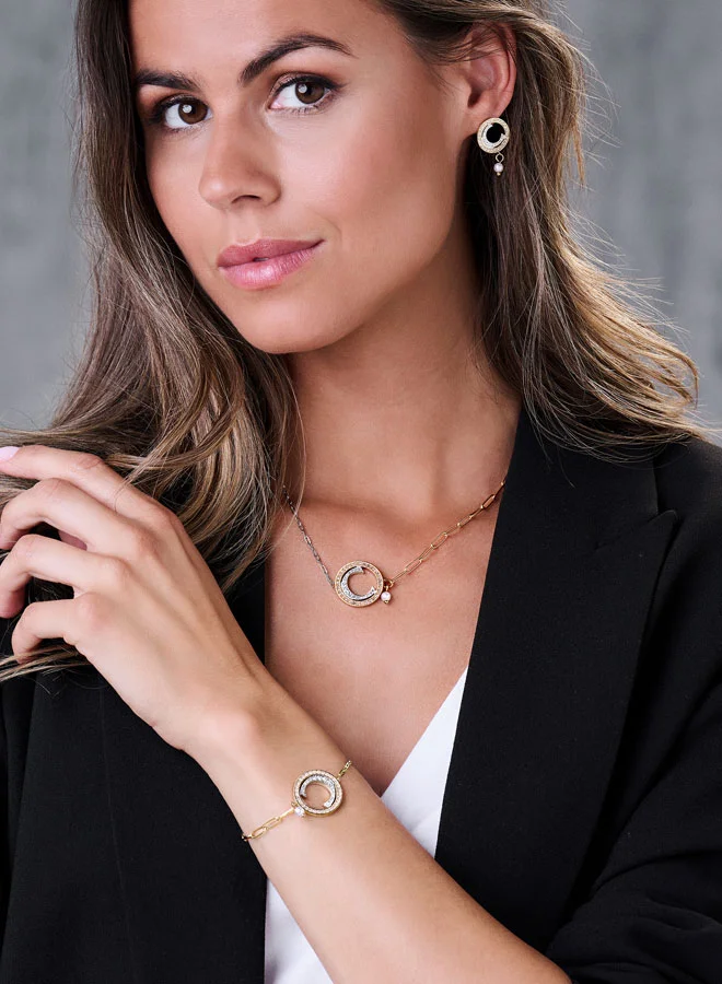 CERRUTI 1881 Cristales Bracelet with Gold-Plated and Silver Chains, Crystal-Embedded "C" Motif, and Iconic Brand Design