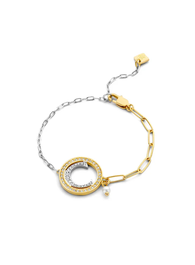 CERRUTI 1881 Cristales Bracelet with Gold-Plated and Silver Chains, Crystal-Embedded "C" Motif, and Iconic Brand Design