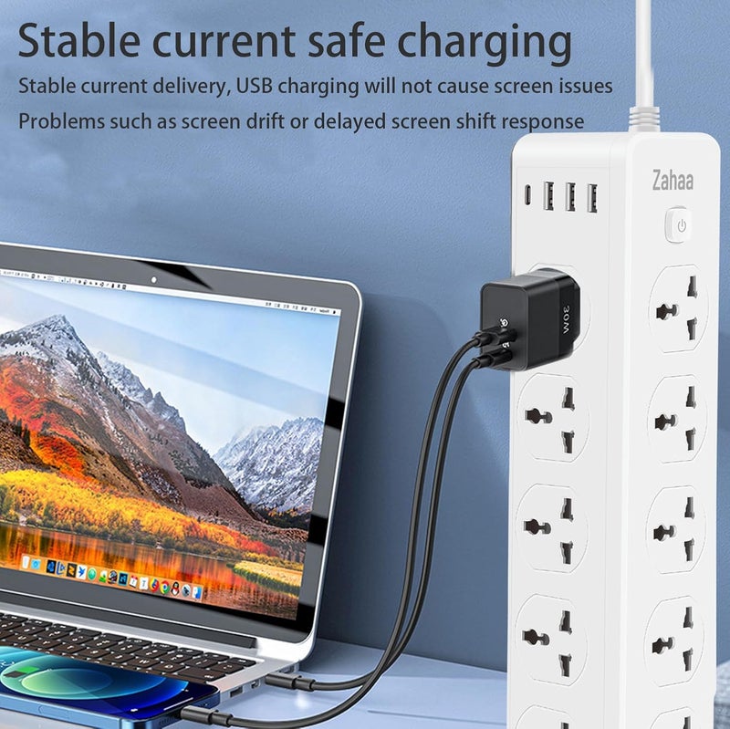 زها سلك تمديد عالمي من زها 14 منفذ مع 10 مقبس طاقة و 3 منافذ USB، شريط طاقة 10 منافذ مع منفذ شحن USB نوع C PD، سلك تمديد 2 متر - أبيض (10S+3U+1PD) - Image 3