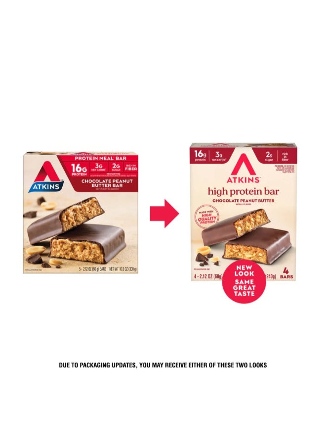 Atkins Protein Meal Bar Chocolate Peanut Butter  5 Bars 2.12 oz (60 g) Each - Image 1