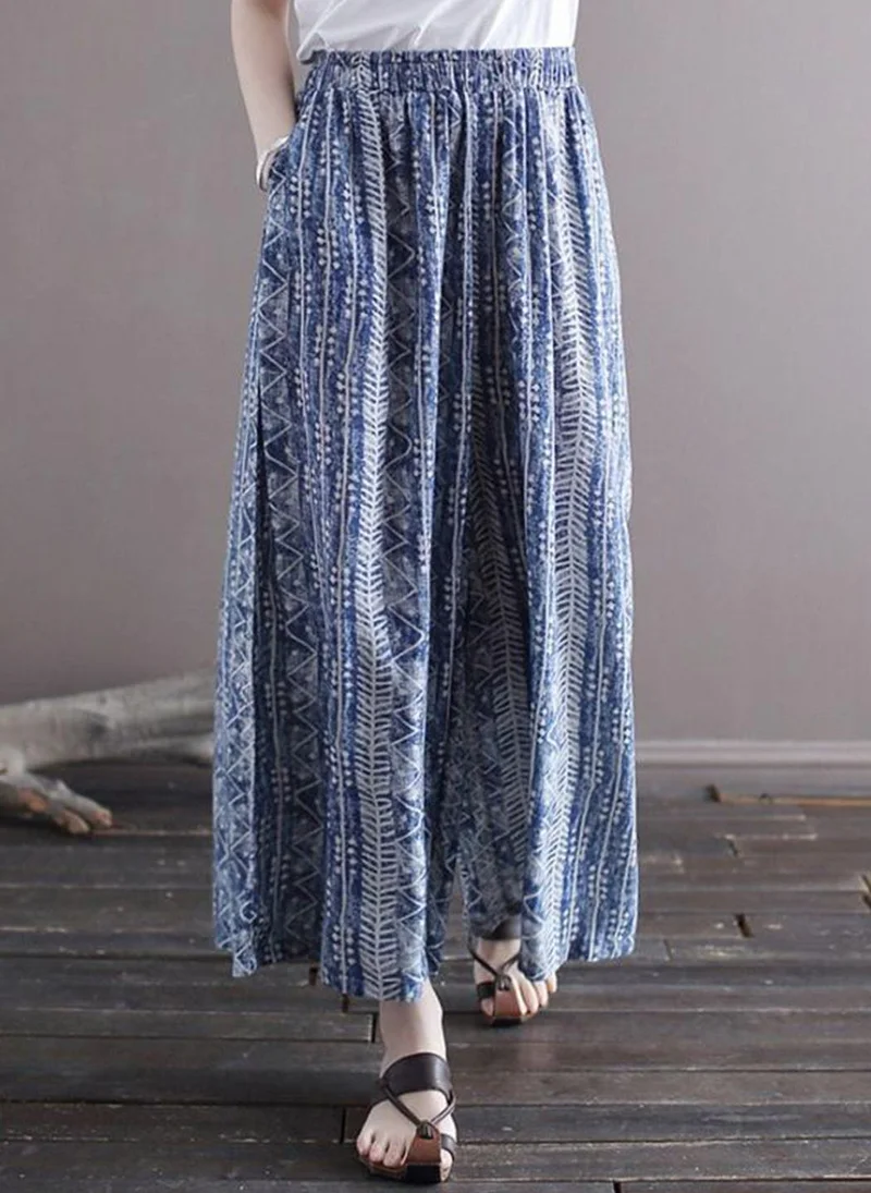 YUNIQEE Blue Printed Cotton Palazzo