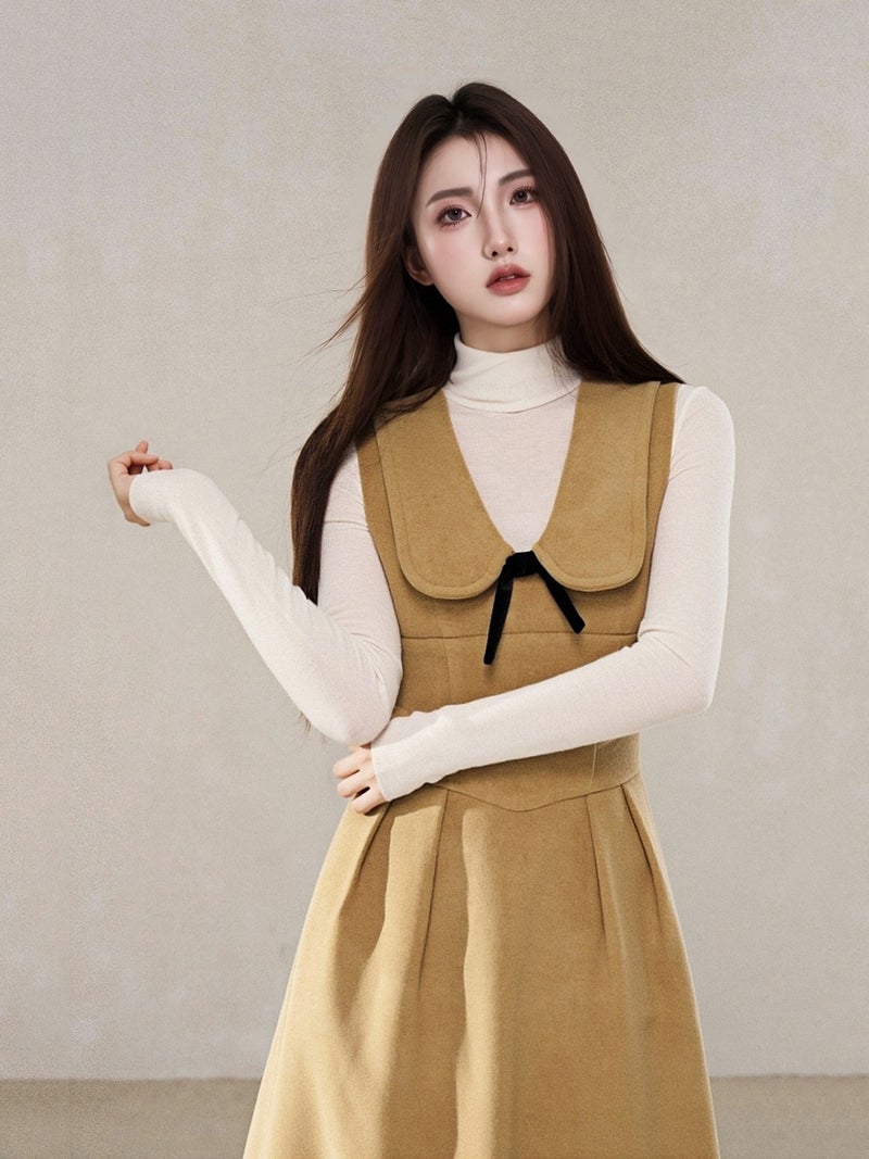 Maillard style doll collar sleeveless French dress women's winter 2025 new style waist slimming temperament vest long skirt - Image 3