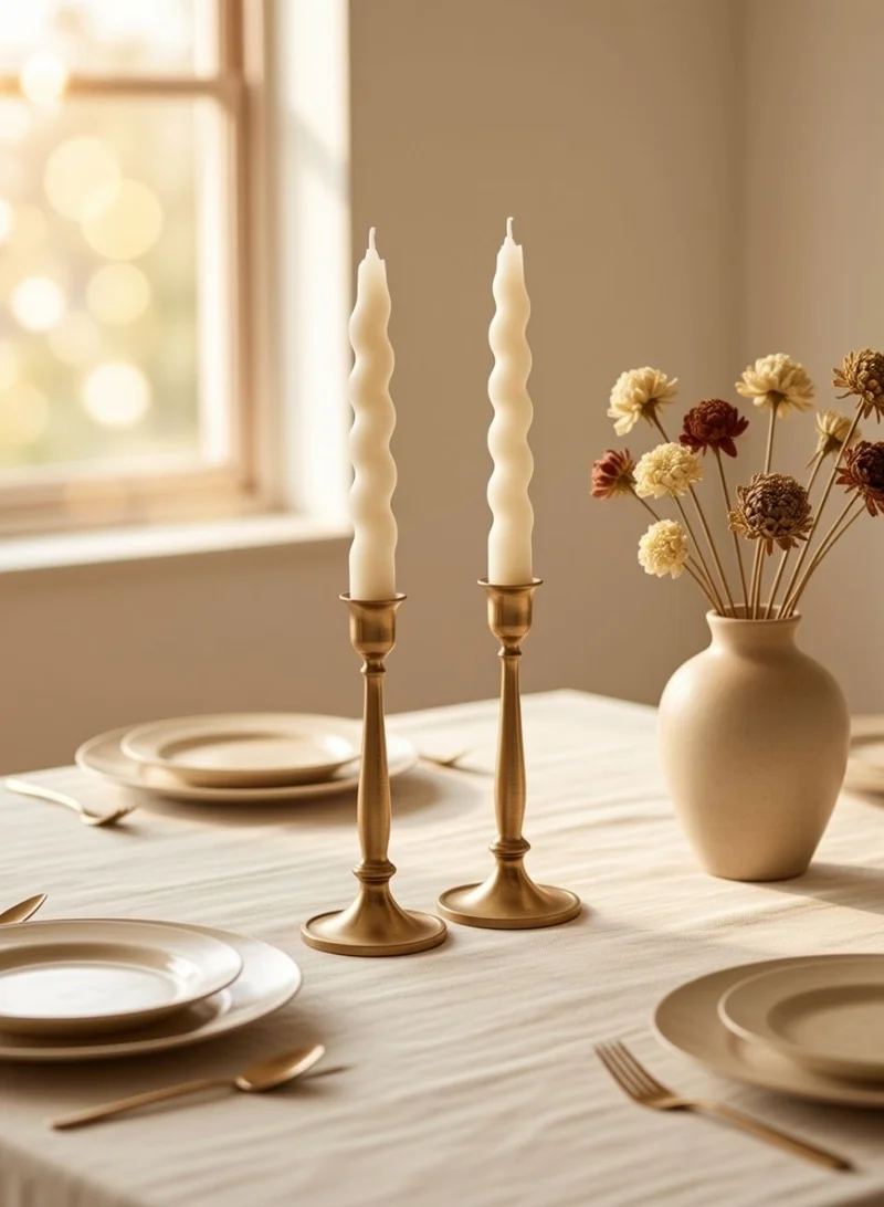 Florence Spiral Candles Set of 2, Unscented White Decorative Candles for Home Decor, Table Styling, Candle Holders, Weddings and Events