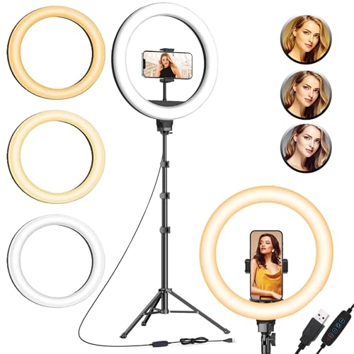 Kratos K20, 10 inches Ring Light with Stand, 85 Inch Foldable Tripod, 3 Colour Switch Mode Ring Light with USB for Studio, YouTube, Video Shoot Live Stream Makeup Compatible with iPhone, Smartphone - Image 1