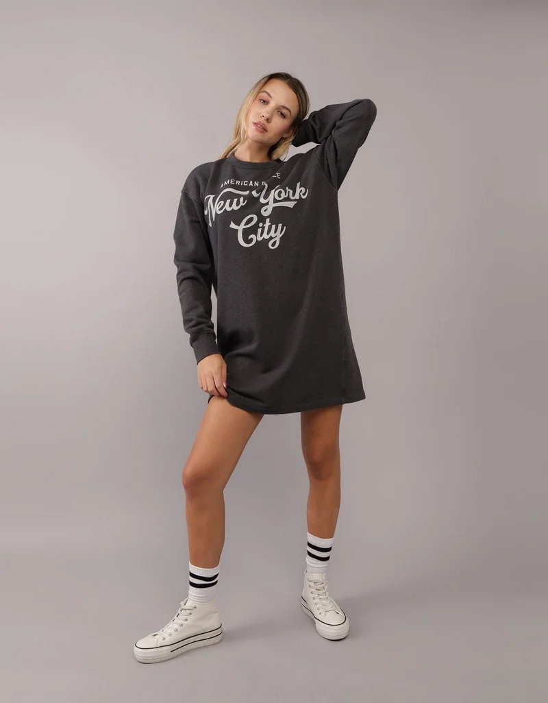 امريكان ايجل فستان ميني من الفليس بتصميم سويت شيرت مزين بطبعات