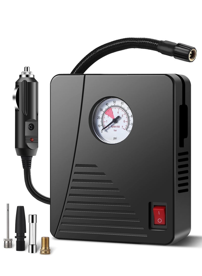 SYOSI Air Compressor Tire Inflator - Portable DC 12V 100PSI Auto Air Pump - Classic Pressure Gauge and Emergency LED Light - Car Tire, Bicycle, Basketball and Other Inflatables  - Image 1