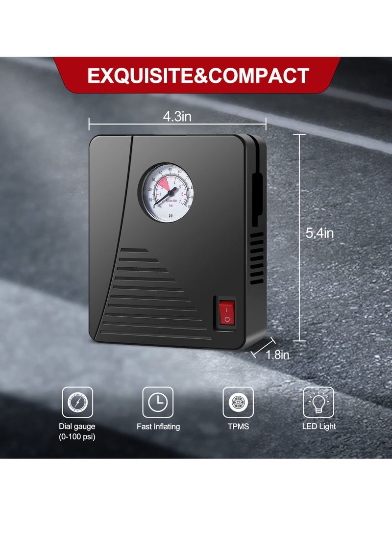 SYOSI Air Compressor Tire Inflator - Portable DC 12V 100PSI Auto Air Pump - Classic Pressure Gauge and Emergency LED Light - Car Tire, Bicycle, Basketball and Other Inflatables  - Image 3