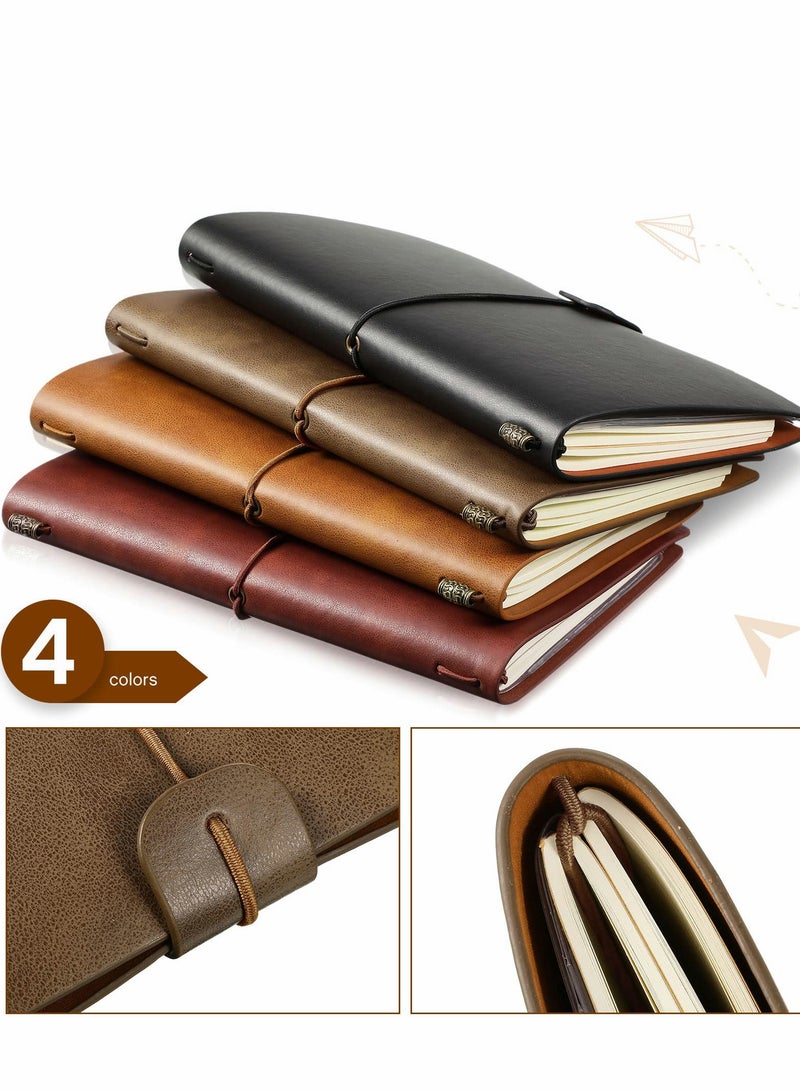 Zikra Leather Notebook, 4 Pack Vintage Travel Notebook Journal, Refillable Journal Diary Planner, Pu Leather Lined Note Book Writing Journal for Men Women, 4.72 x 7.87 Inches, 80 Sheets/ 160 Pages - Image 4