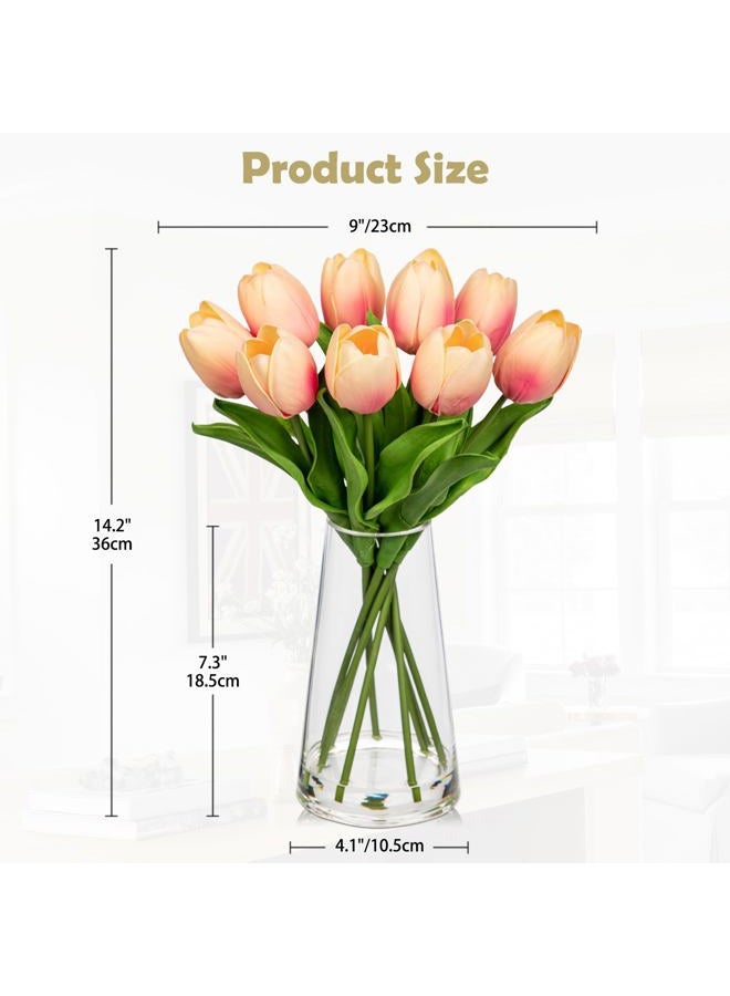 Arborus Fake Tulips Artificial Tulip Flowers in Glass Vase with Faux Water, 14.2" Real Touch Peach Tulip Flowers Spring Décor for Table Centerpiece Home Farmhouse Resto Wedding Decoration - Image 2