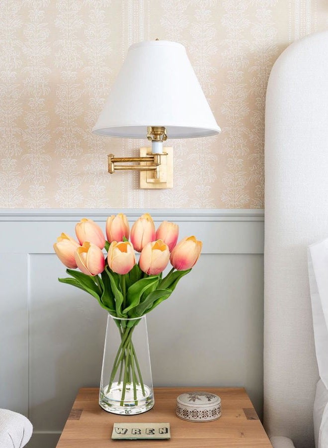 Arborus Fake Tulips Artificial Tulip Flowers in Glass Vase with Faux Water, 14.2" Real Touch Peach Tulip Flowers Spring Décor for Table Centerpiece Home Farmhouse Resto Wedding Decoration - Image 5