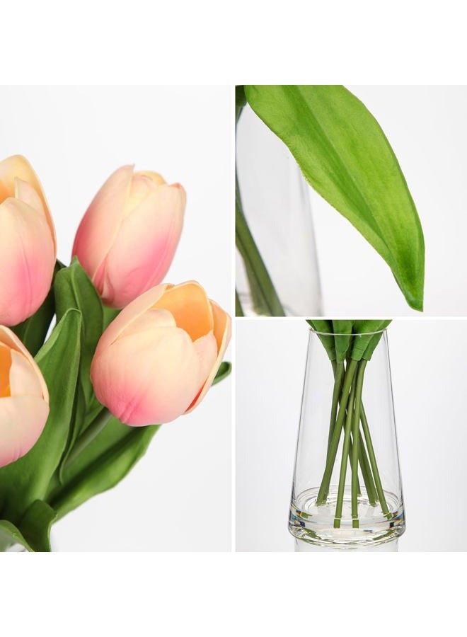 Arborus Fake Tulips Artificial Tulip Flowers in Glass Vase with Faux Water, 14.2" Real Touch Peach Tulip Flowers Spring Décor for Table Centerpiece Home Farmhouse Resto Wedding Decoration - Image 3